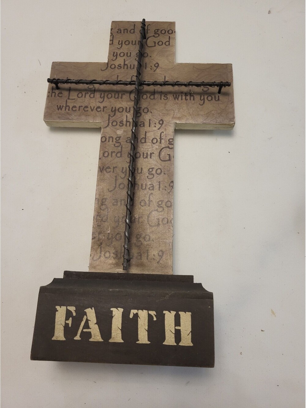 Decorative Wooden Cross with 'FAITH' Base and Scripture Text 14.5X8